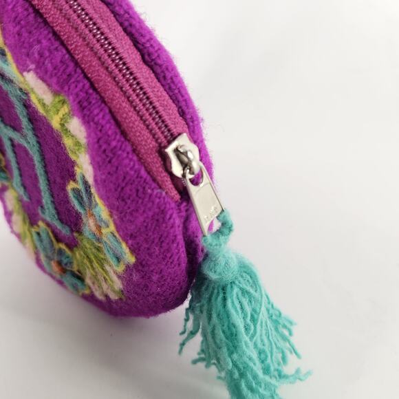Jenny Krauss Monogram "H" Embroidered Wool Round Pouch Wallet Purple Pink Floral - Picture 2 of 7